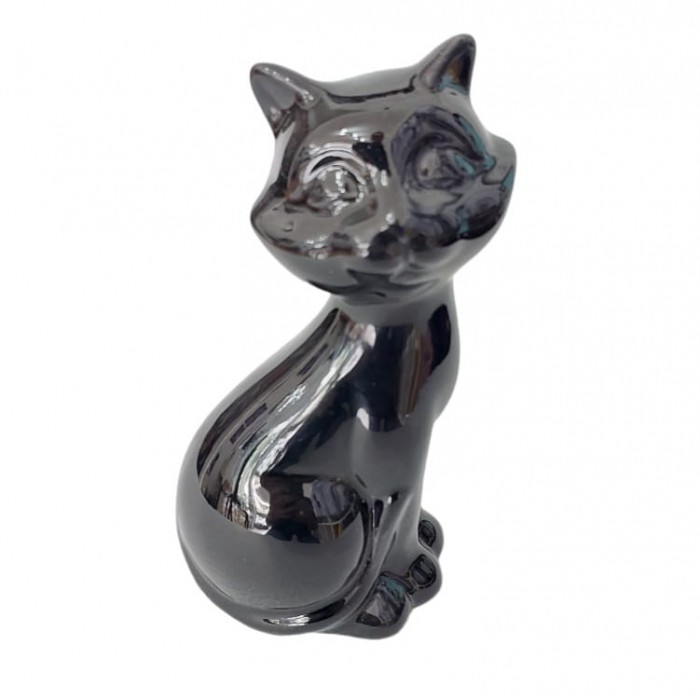 Enfeite Gatinho em Porcelana  gato pretinho